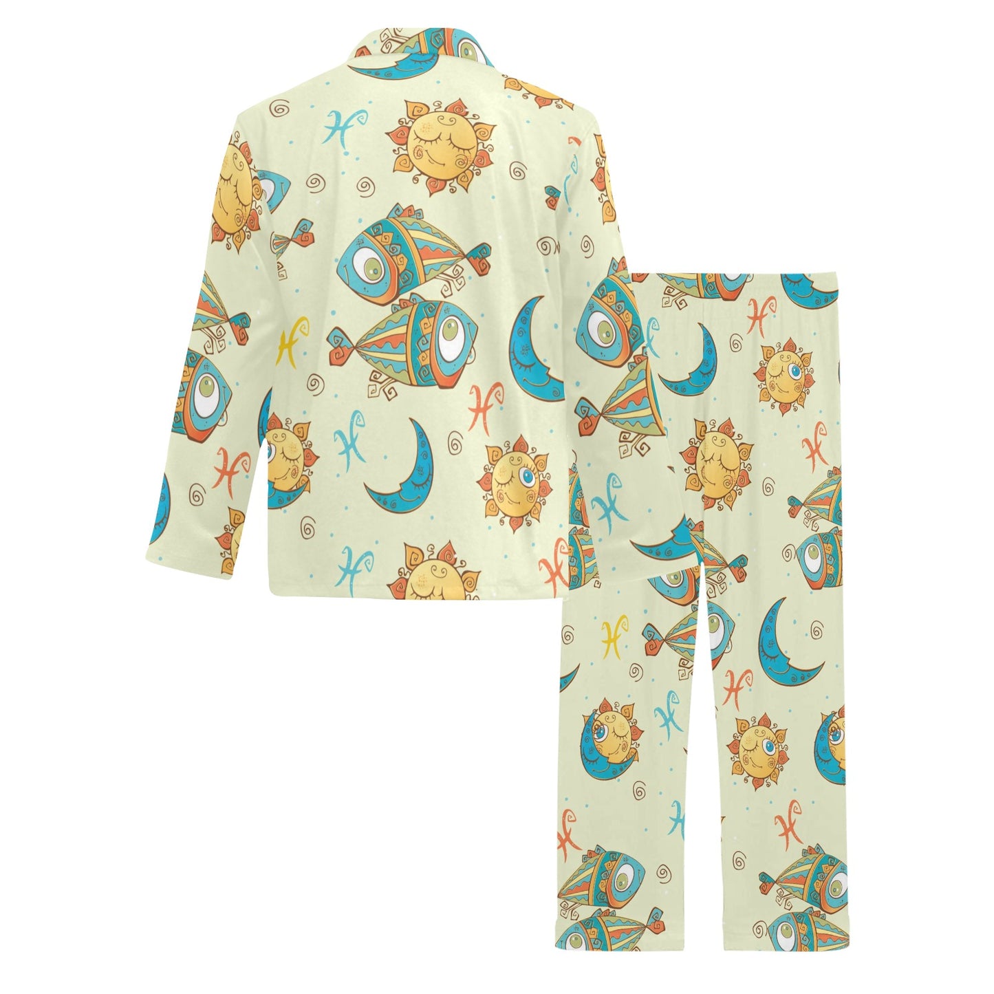 Pisces Pattern Print Design A03 Men's Long Pajama Set