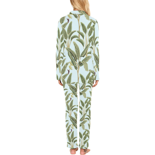 Banana Leaf Pattern Print Design BL03 Women's Long Pajama Set