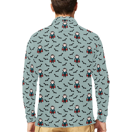 Vampire Print Design LKS304 Long Sleeve Polo Shirt For Men's