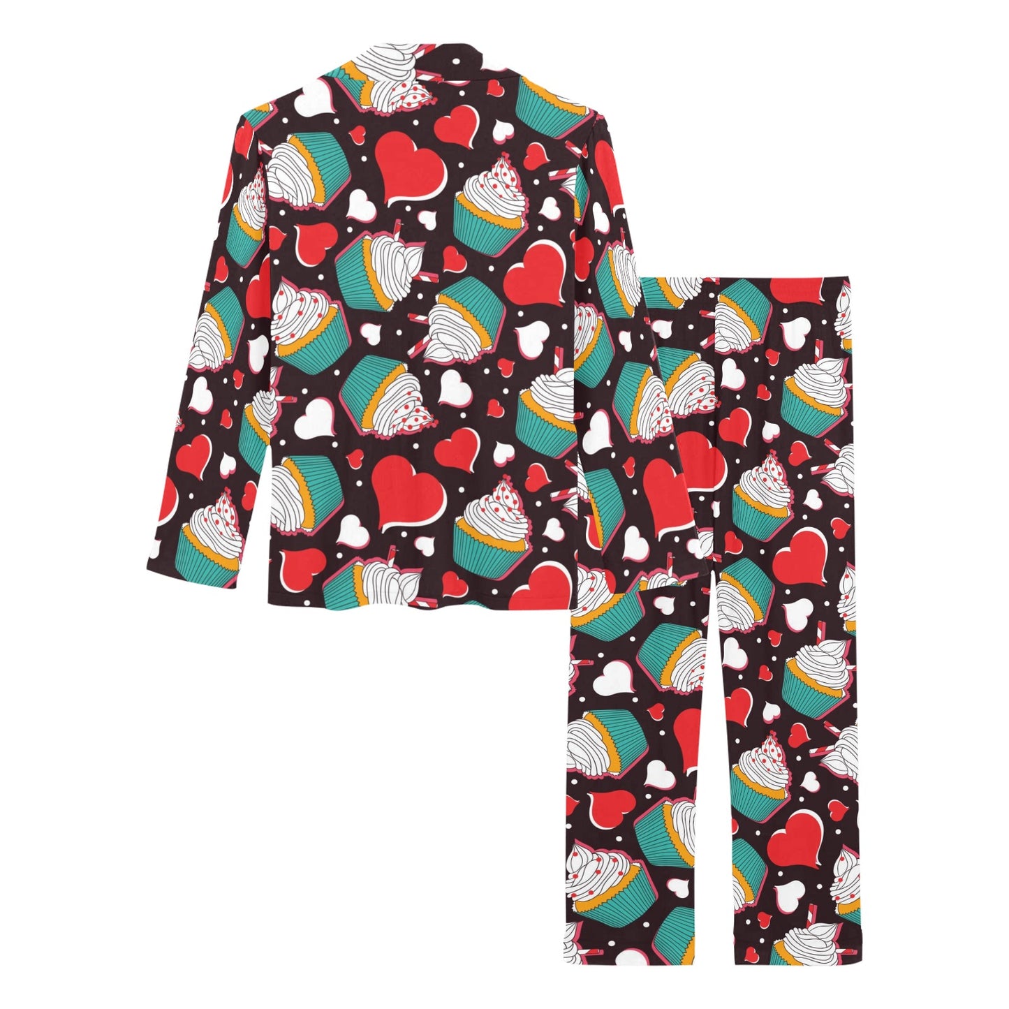 Cupcakes Heart Print Pattern Women's Long Pajama Set
