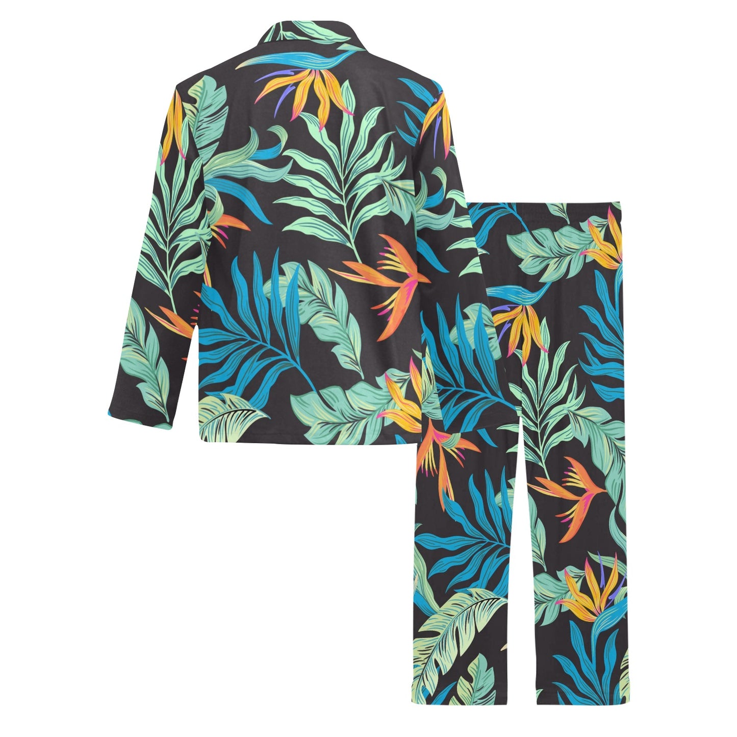Tropical Palm Leaves Hawaiian Flower Men's Long Pajama Set