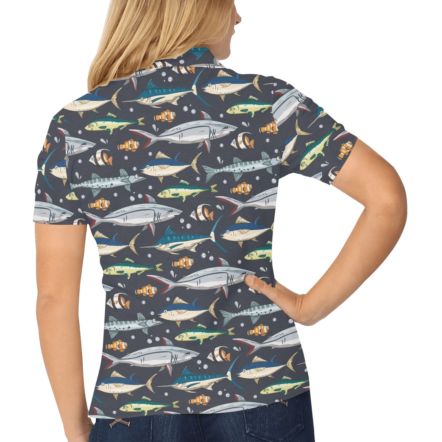 Swordfish Pattern Print Design 04 Women's Polo Shirt
