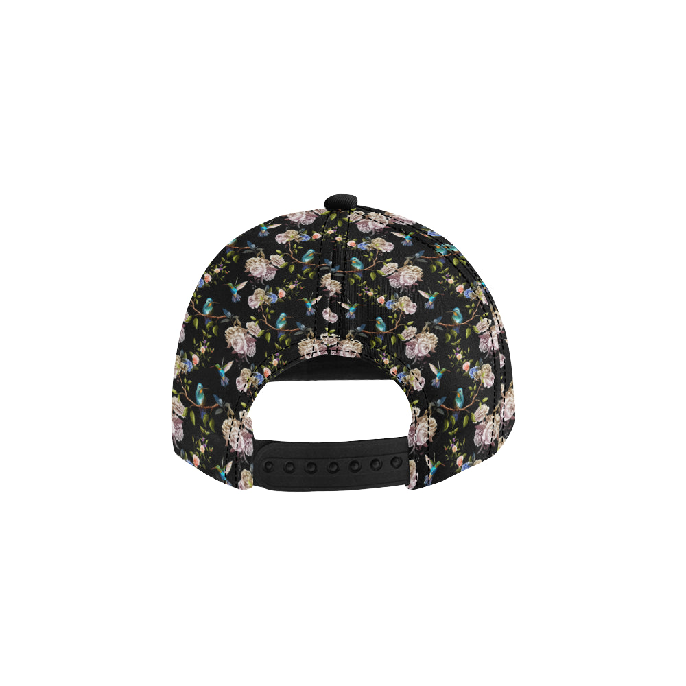 Hummingbird Flower Themed Print Snapback Cap