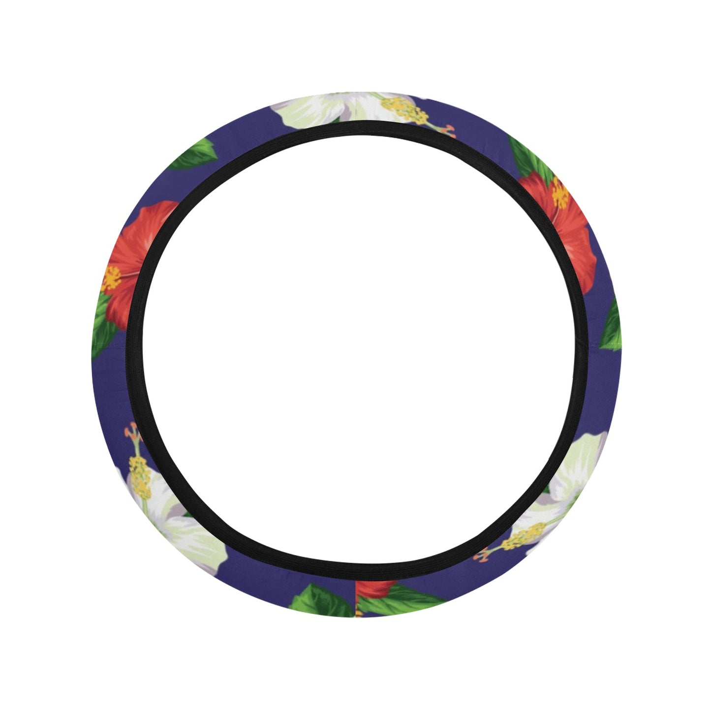 Hibiscus Colorful Print Design LKS301 Steering Wheel Cover with Elastic Edge