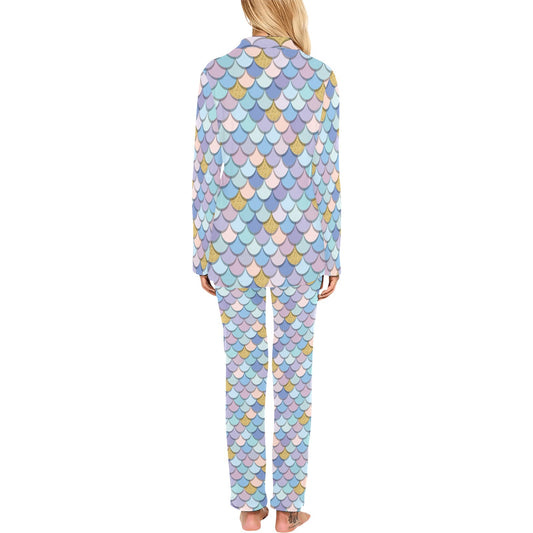 Mermaid Scales Pattern Print Design 05 Women's Long Pajama Set