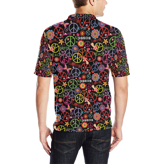 Peace Sign Colorful Design Print Men Polo Shirt