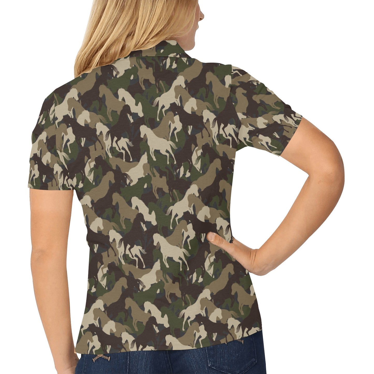 Horse Camo Themed Design Print Women's Polo Shirt