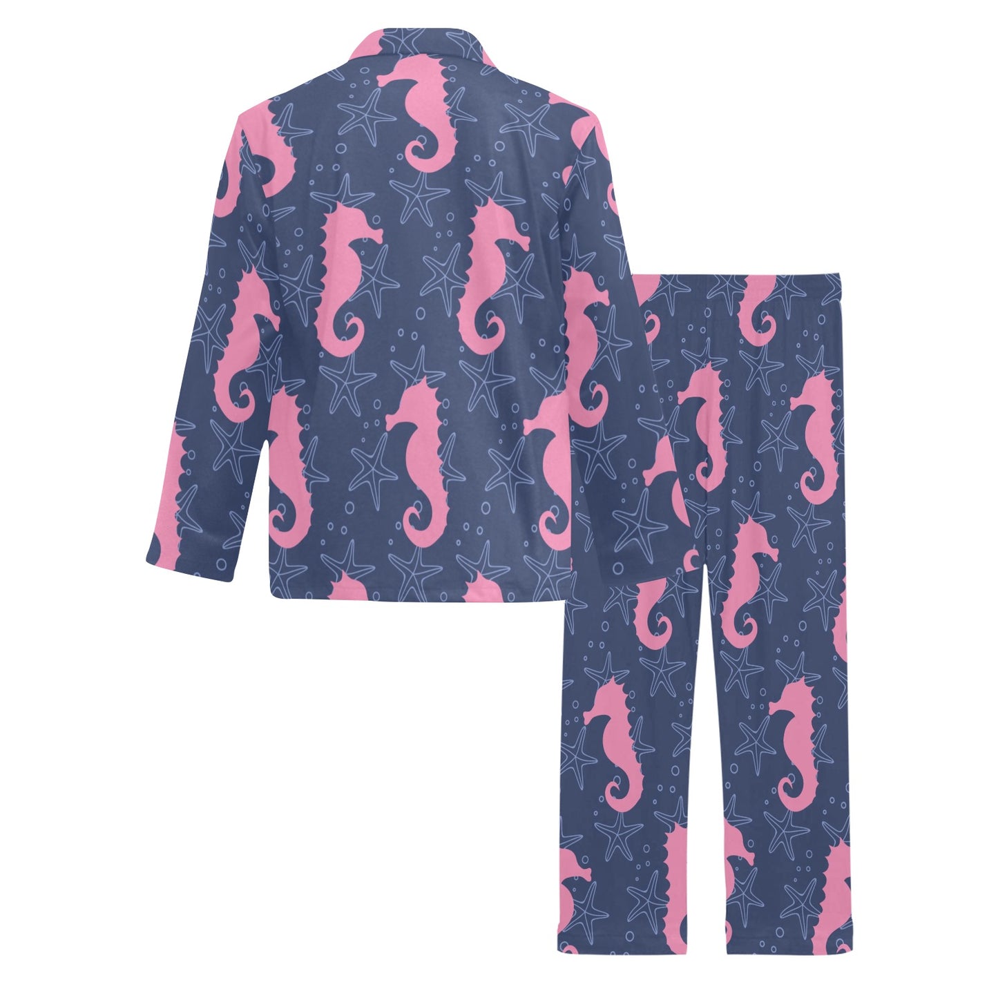 SeaHorse Pink Pattern Print Design 02 Men's Long Pajama Set