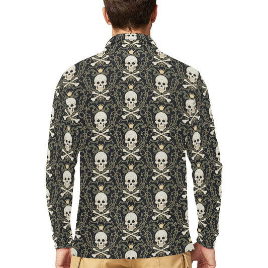 Skull King Print Design LKS307 Long Sleeve Polo Shirt For Men's