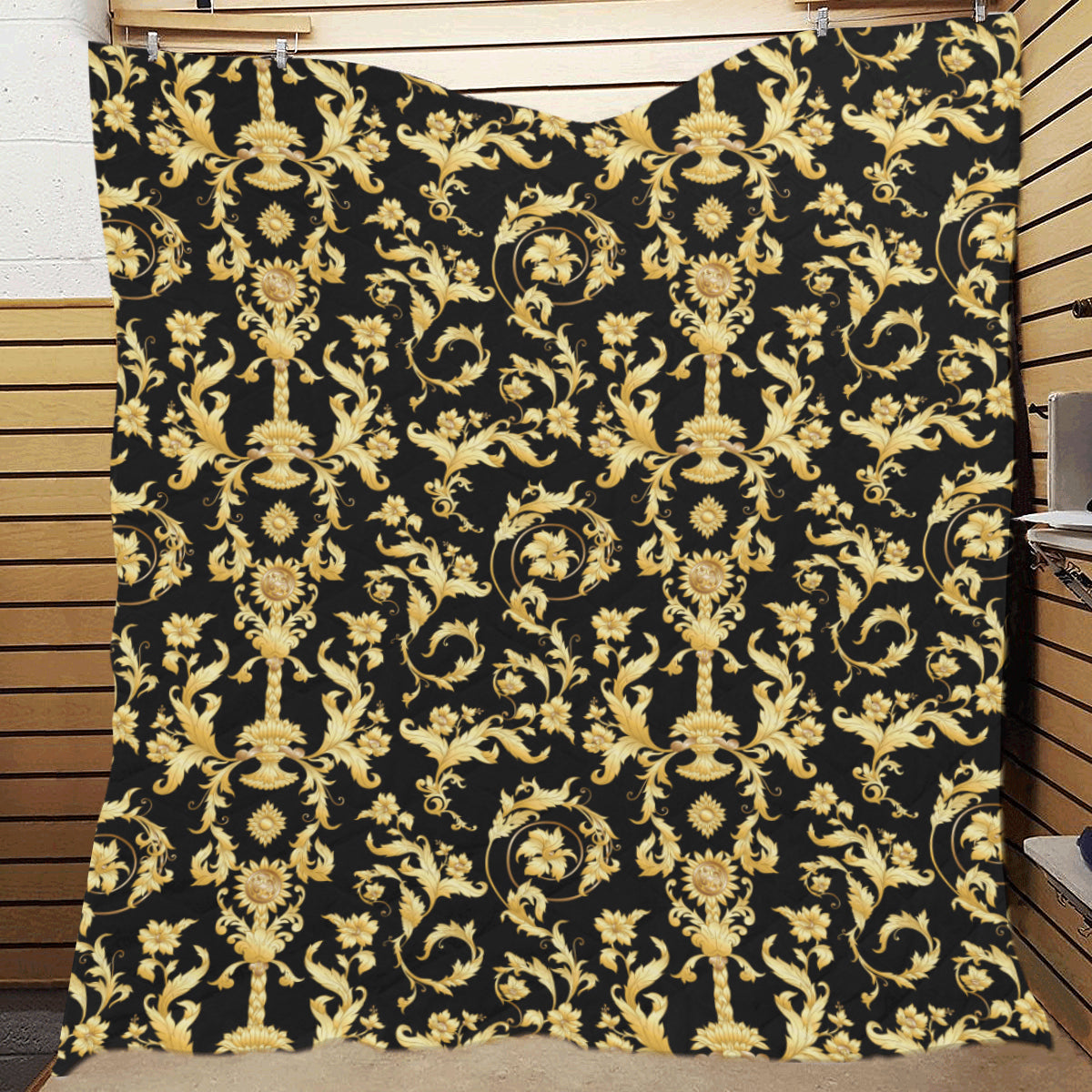 Baroque Golden Pattern Print Design 04 Premium Quilt
