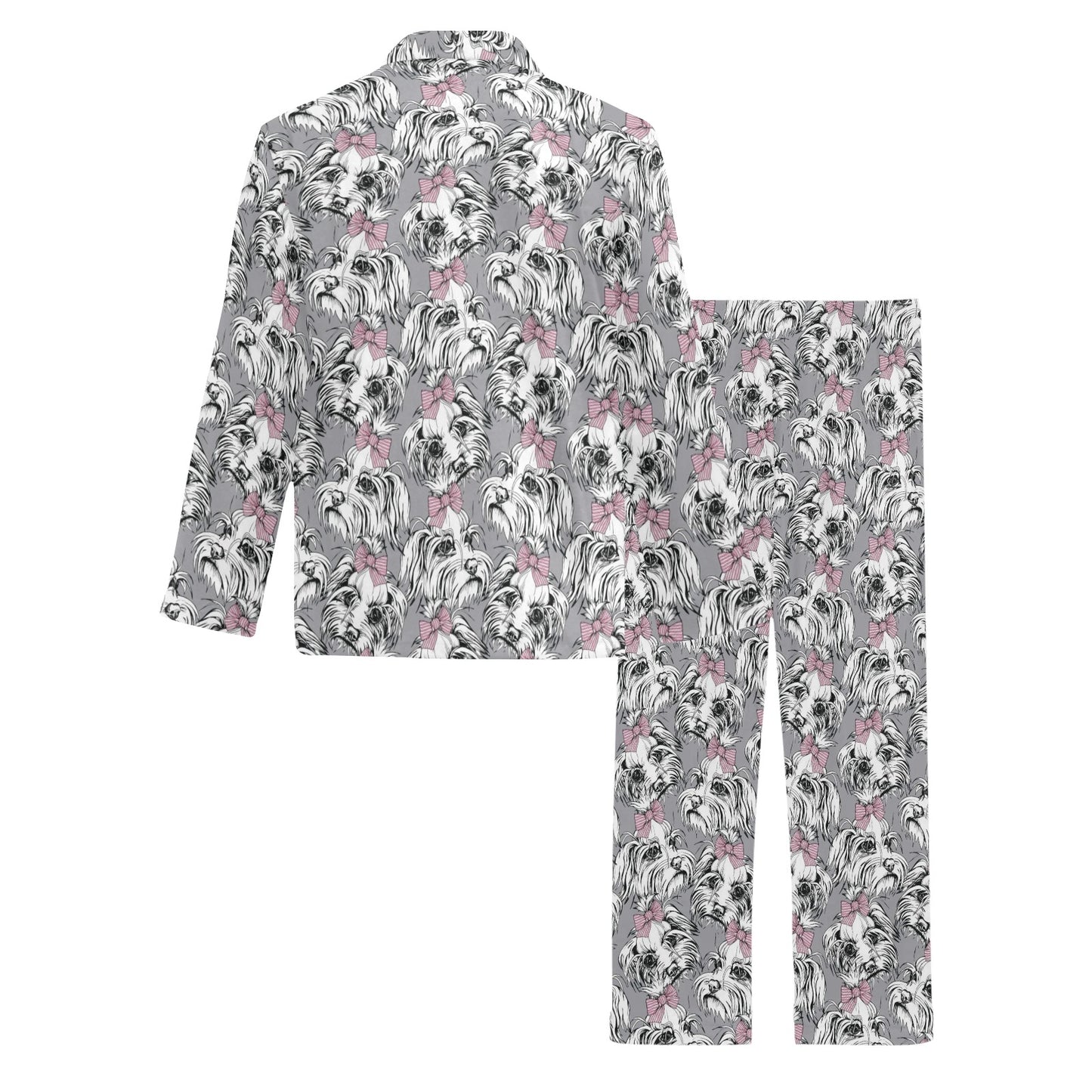 Maltese Pattern Print Design 01 Men's Long Pajama Set