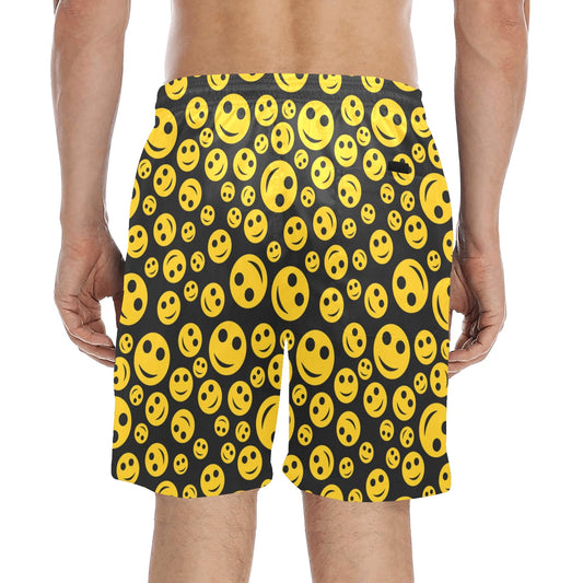 Smiley Face Emoji Print Design LKS304 Men's Swim Trunks Beach Shorts