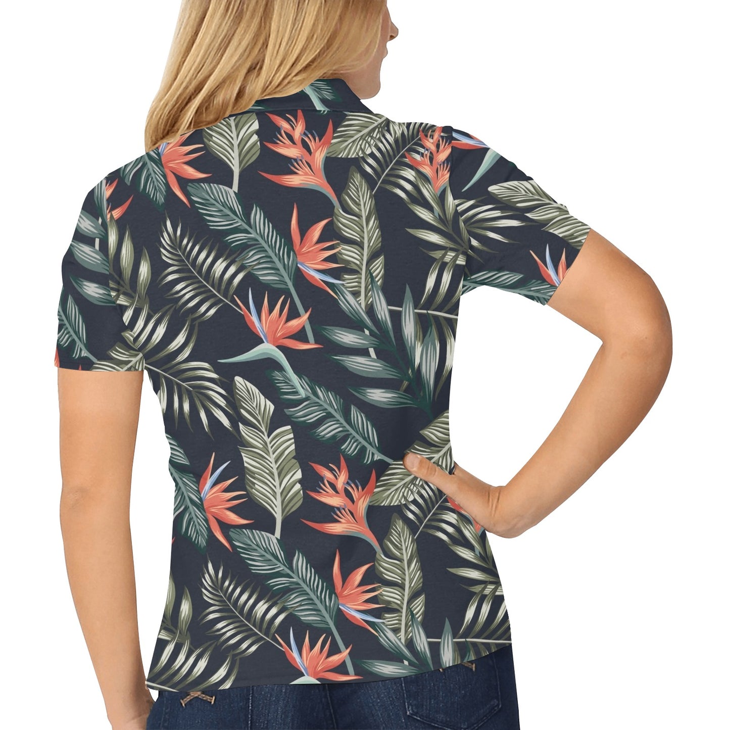 Bird Of Paradise Pattern Print Design BOP02 Women's Polo Shirt