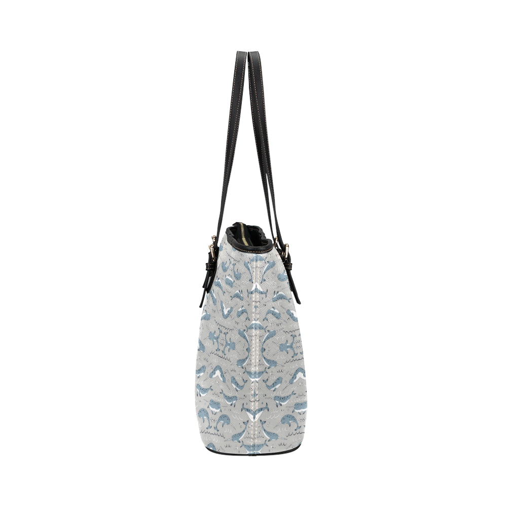 Narwhal Pattern Print Leather Tote Bag