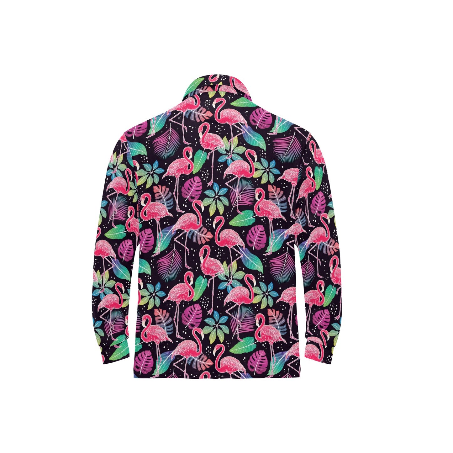 Flamingo Tropical leaves Neon Print Long Sleeve Polo Shirt For Men's