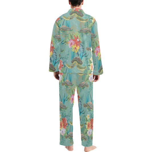 Sea Turtle Pattern Print Design T012 Men's Long Pajama Set