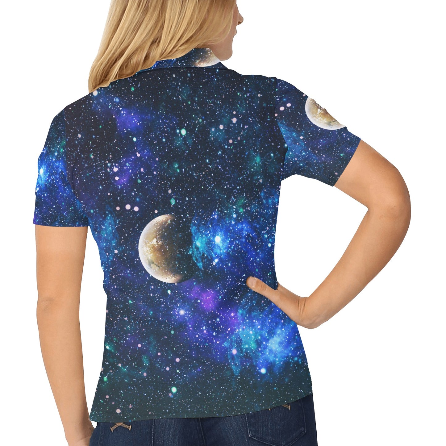 Galaxy Stardust Planet Space Print Women's Polo Shirt