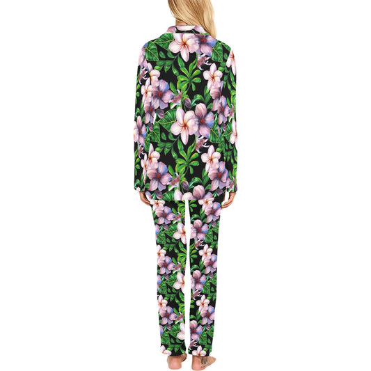 Plumeria Pattern Print Design PM01 Women's Long Pajama Set