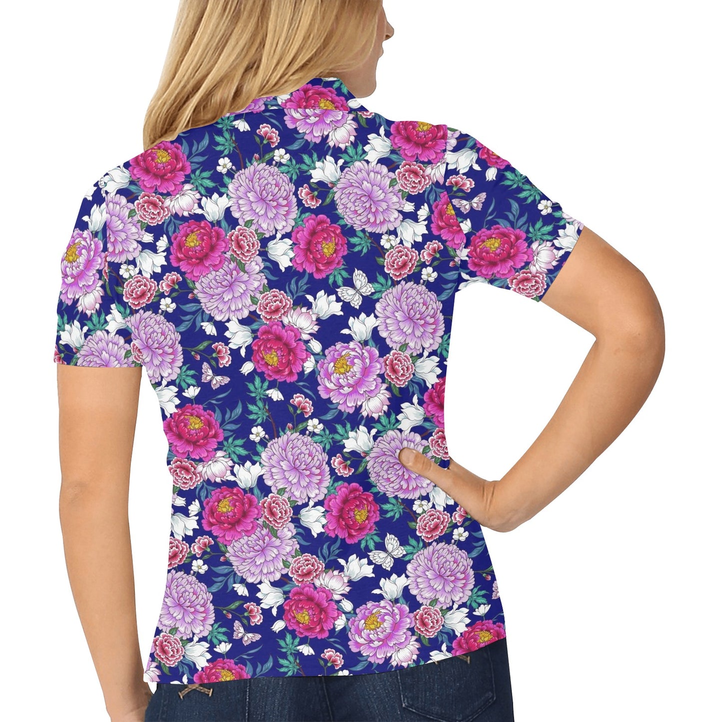 Dahlia Pattern Print Design DH013 Women's Polo Shirt