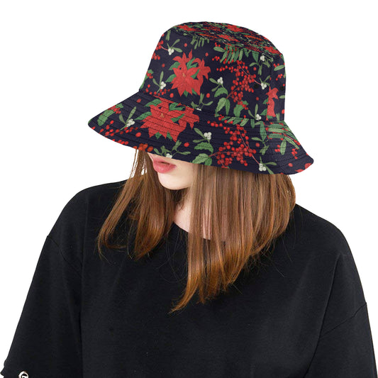 Poinsettia Pattern Print Design POT02 Unisex Bucket Hat