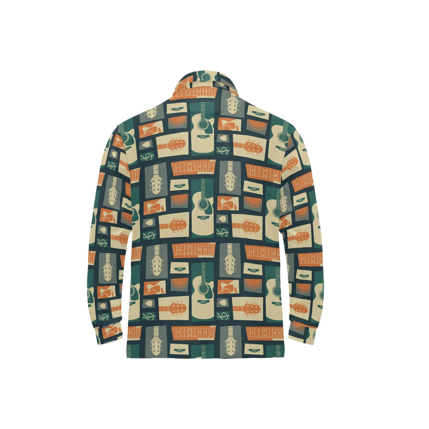 Acoustic Guitar Pattern Print Design 02 Long Sleeve Polo Shirt For Men's