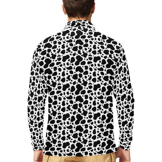 Cow Skin Pattern Print Design 04 Long Sleeve Polo Shirt For Men's