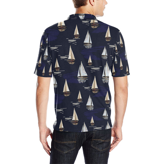 Sailing Ships Pattern Print Design A05 Men Polo Shirt