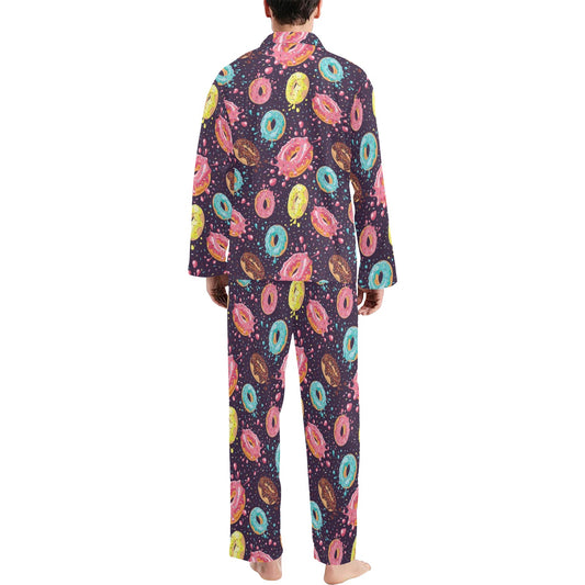 Donut Pattern Print Design DN03 Men's Long Pajama Set
