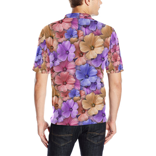 Colorful Geranium Pattern Men Polo Shirt
