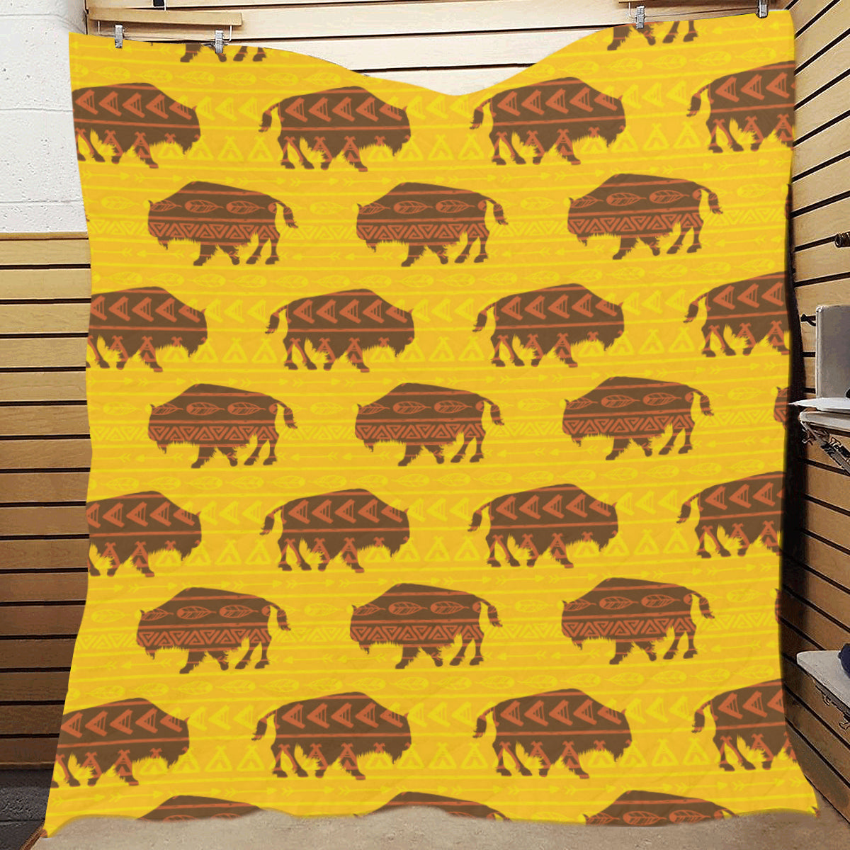 Bison Native Pattern Print Design 01 Premium Quilt