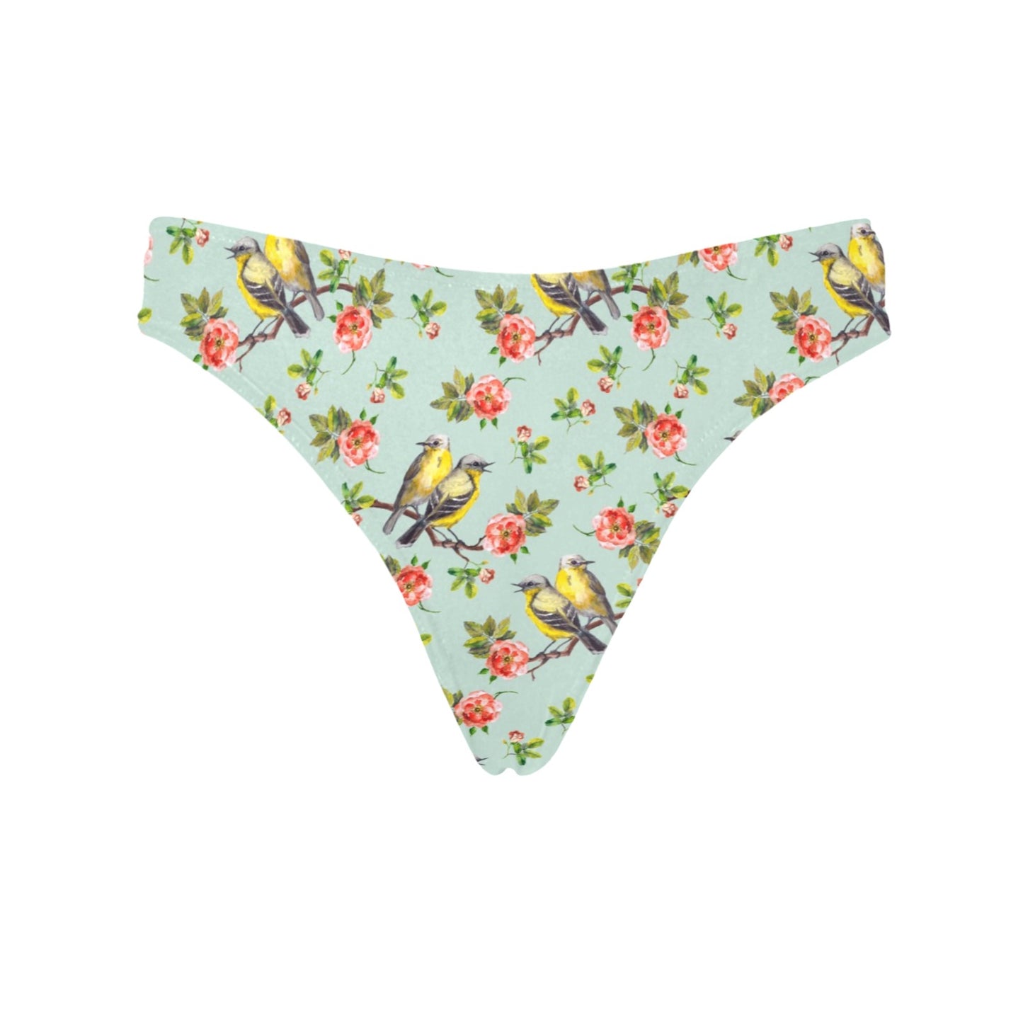Bird with Red Flower Print Pattern Women's Thongs