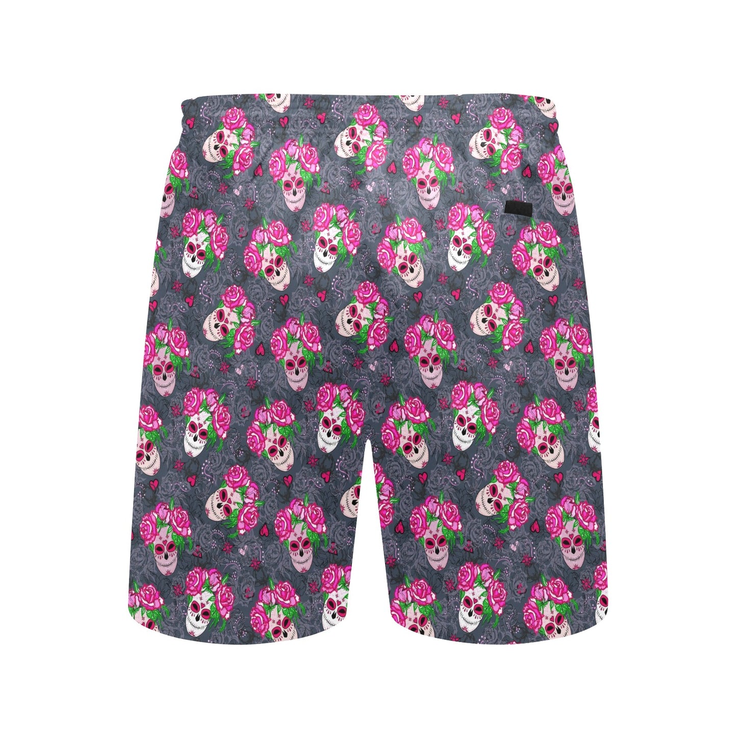 Sugar Skull Pink Rose Themed Print Men's Swim Trunks Beach Shorts
