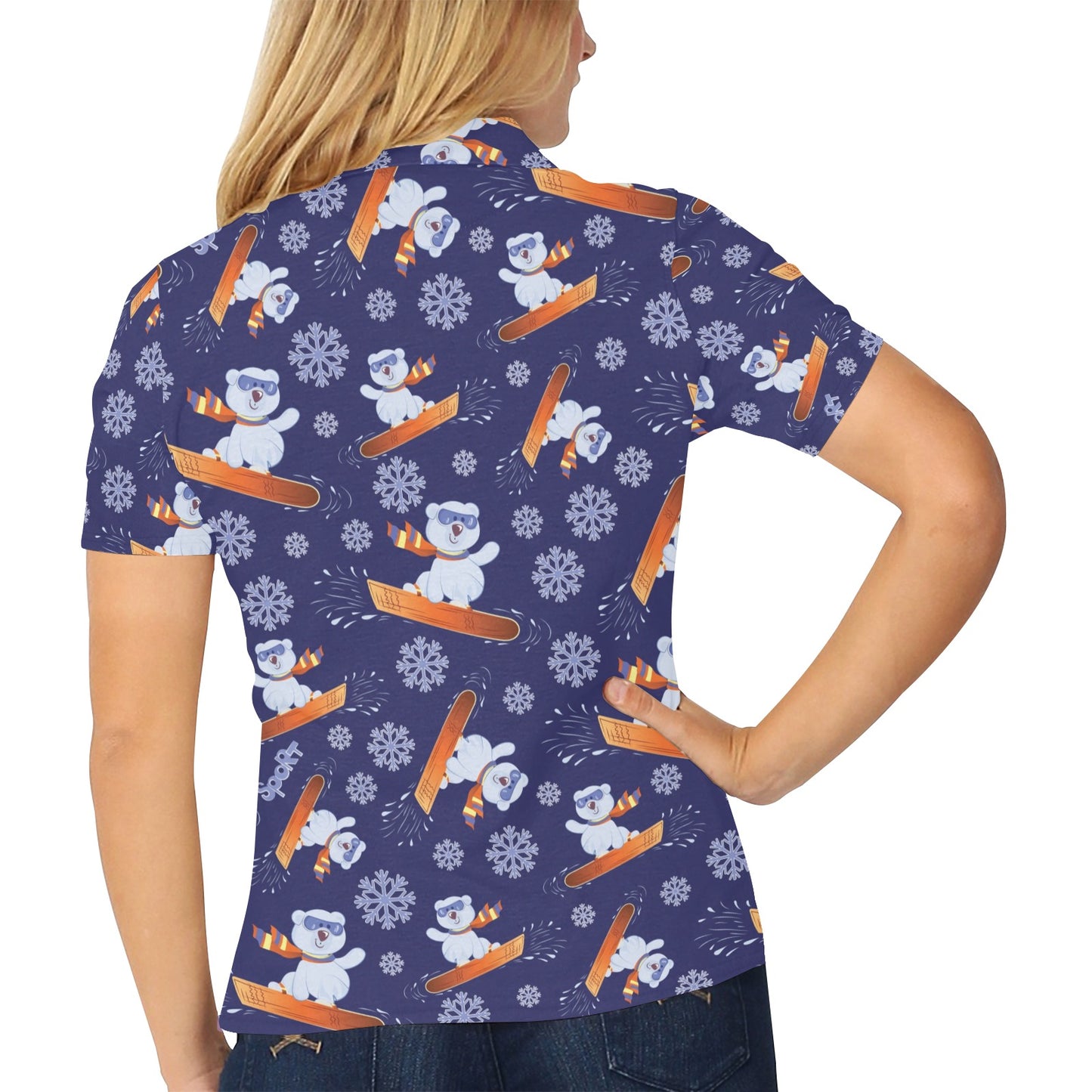Snowboard Bear Print Design LKS305 Women's Polo Shirt