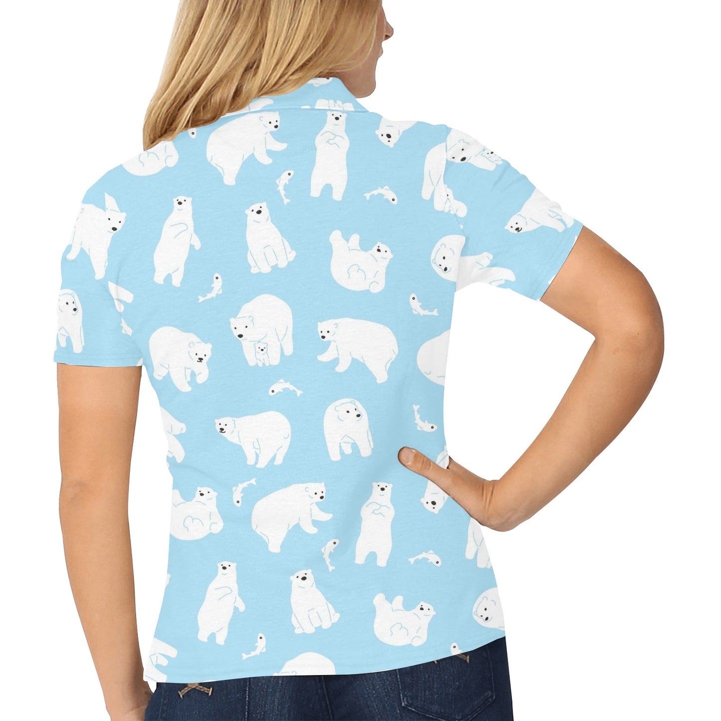 Polar Bear Pattern Print Design PB01 Women's Polo Shirt