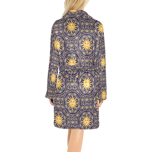 Celestial Gold Sun Face Women's Fleece Robe