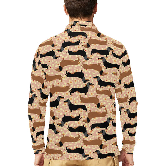 Dachshund Pattern Print Design 011 Long Sleeve Polo Shirt For Men's
