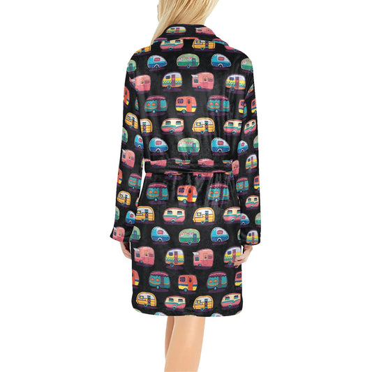 Camper Camping Pattern Women's Fleece Robe