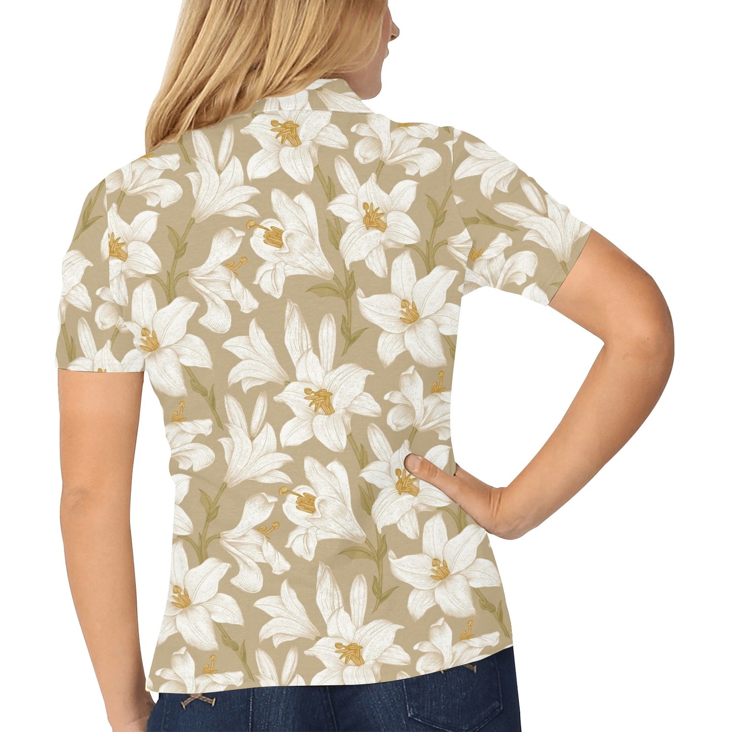 Lily Pattern Print Design LY07 Women's Polo Shirt