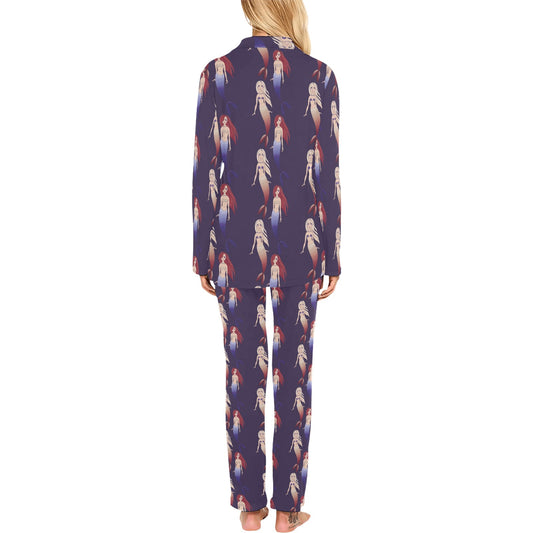Mermaid Pattern Print Design 02 Women's Long Pajama Set