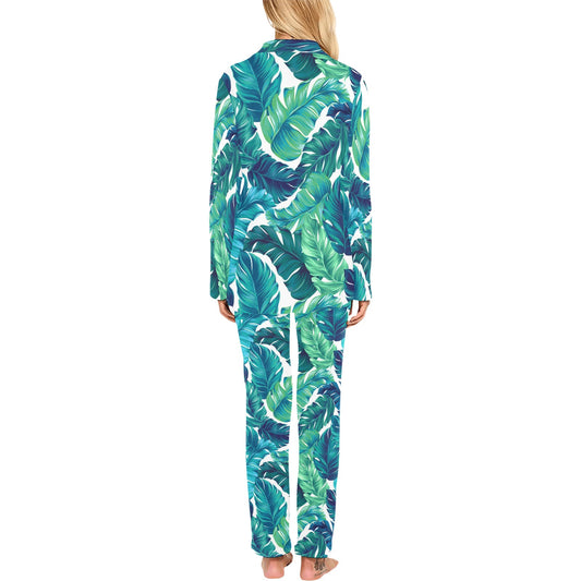 Brightness Tropical Palm Leaves Women's Long Pajama Set