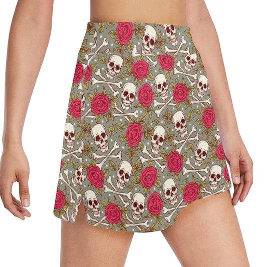 Skull Bone Rose Print Design LKS303 17" Golf & Pickleball Skort with Pockets