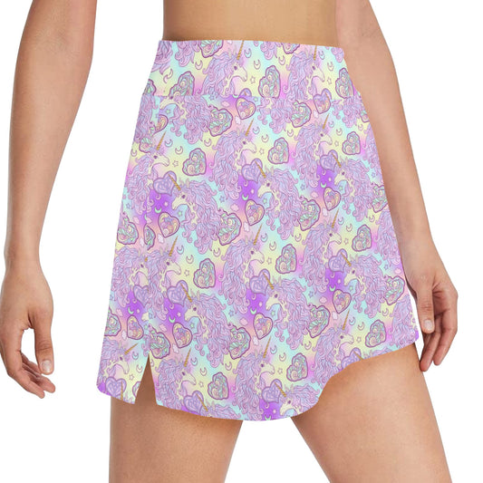 Unicorn Rainbow Star Heart Print 17" Golf & Pickleball Skort with Pockets