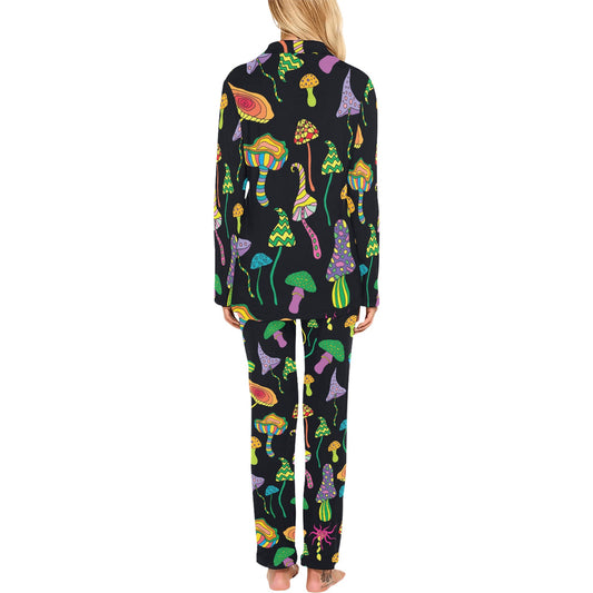 Psychedelic Mushroom Pattern Print Design A02 Women's Long Pajama Set