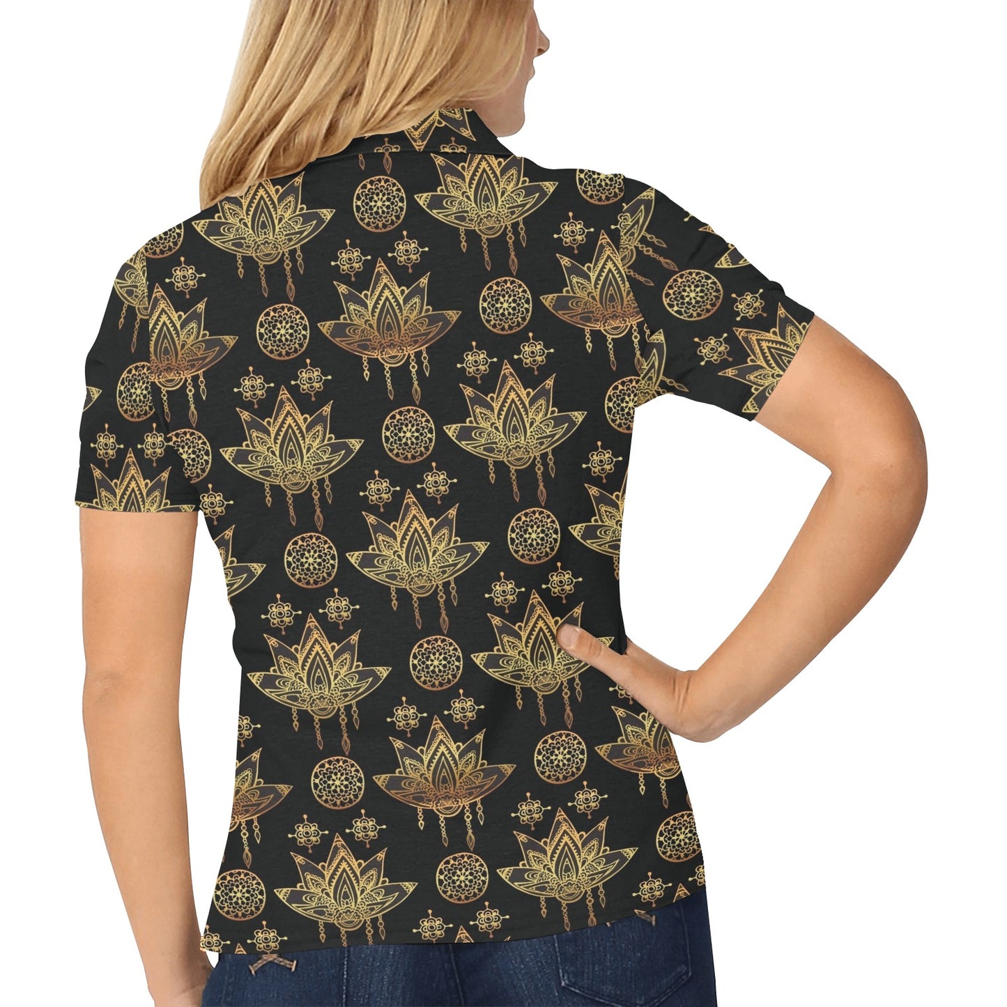 lotus Boho Pattern Print Design LO03 Women's Polo Shirt