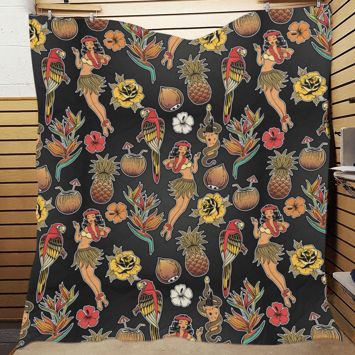 Hula Dancers Hawaiian Style Pattern Print Design 0 Premium Quilt