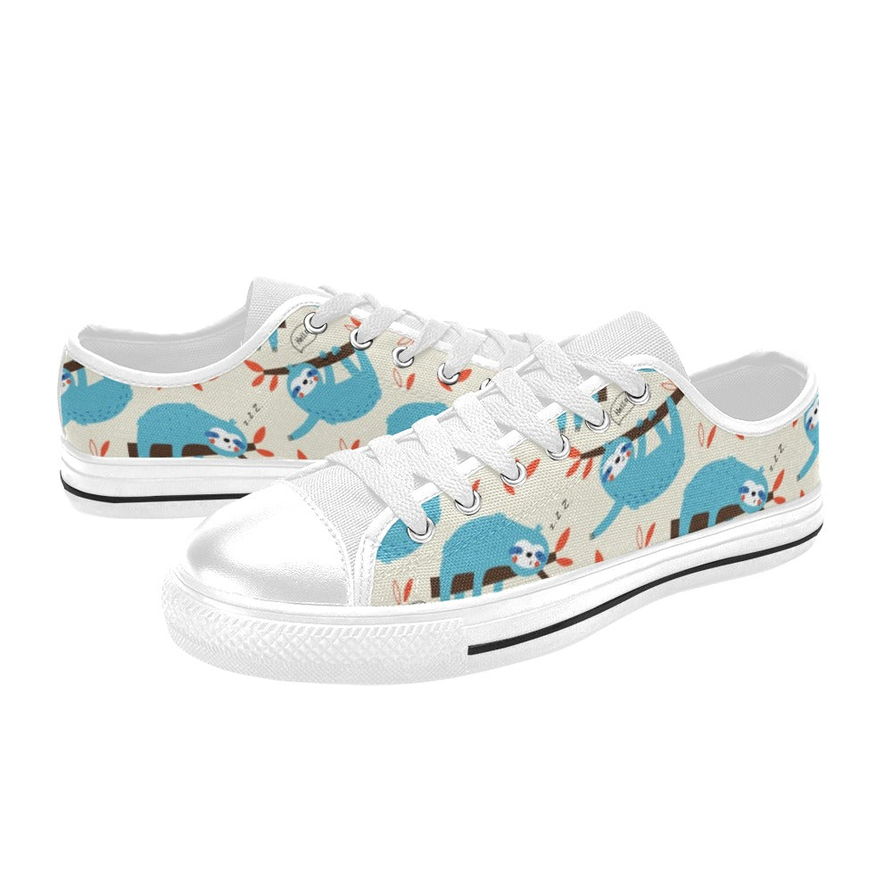 Sloth Print Design LKS3011 Women's White Low Top Shoes