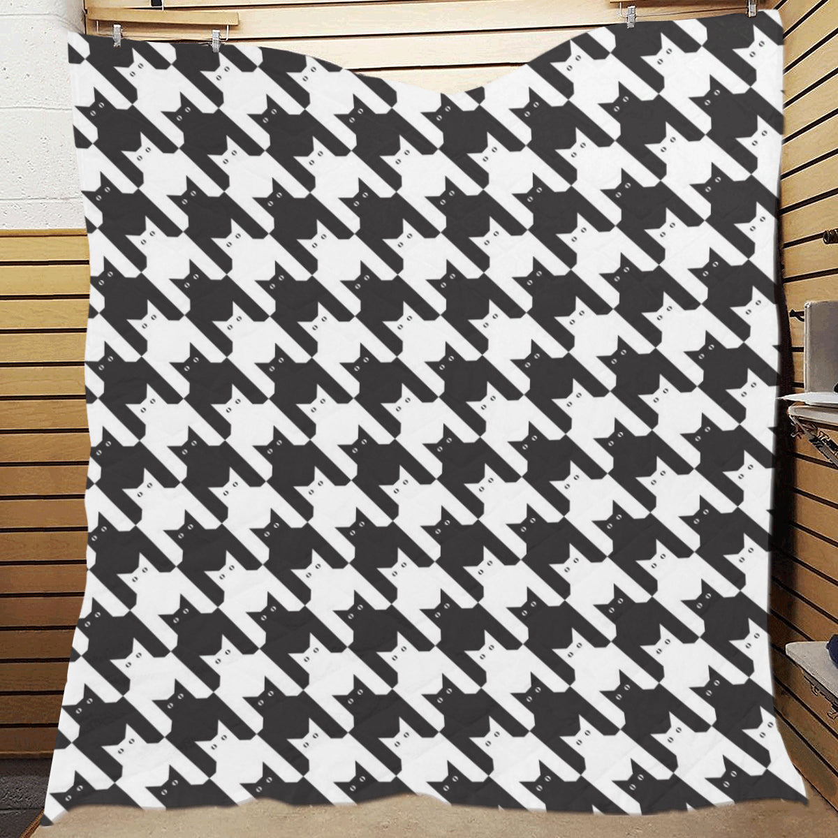 Cat HoundstoothPattern Print Design 01 Premium Quilt