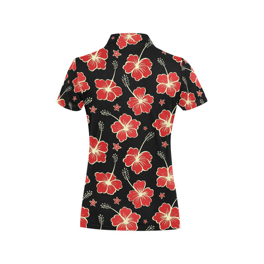 Red Hibiscus Pattern Print Design HB021 Women's Polo Shirt