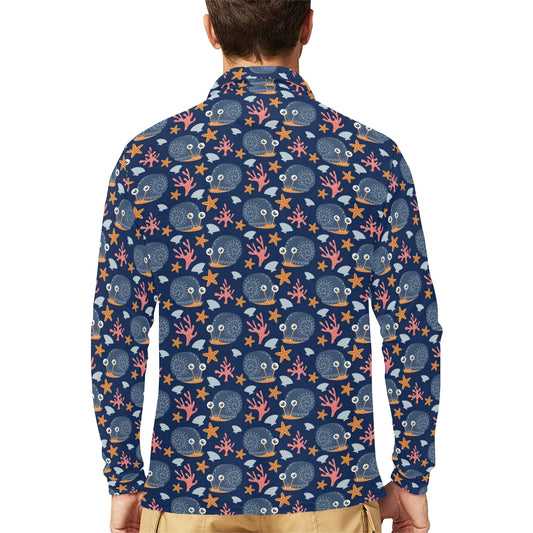 Snail Print Design LKS402 Long Sleeve Polo Shirt For Men's