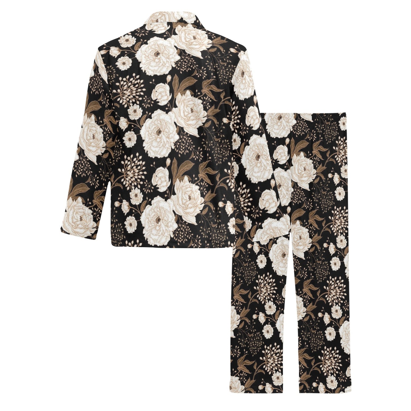 Peony Pattern Print Design A02 Men's Long Pajama Set